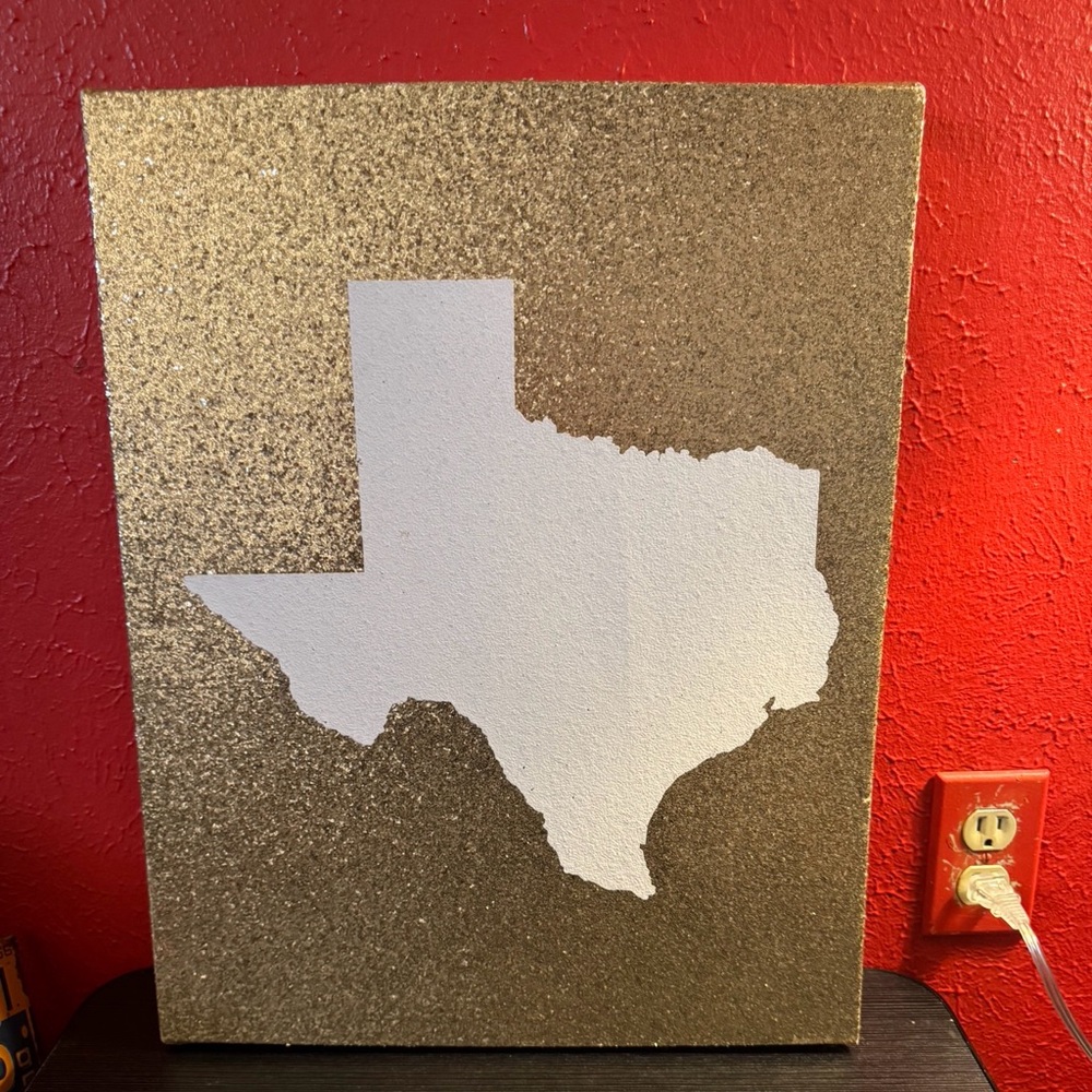 Texas State Glitter Wall Art - Gold and White
